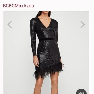 BCBG black sequin feather cocktail dress- brand new